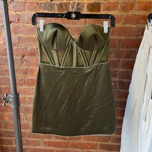 Retrofete Strapless Mini Dress Bussier Top Fitter Army Olive Green Size Small